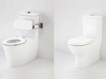 Caroma Care 800 wall faced close coupled toilet and Caroma Opal II wall faced easy height toilet