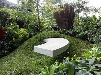 Anston Curved Concrete Bench Green Landscape