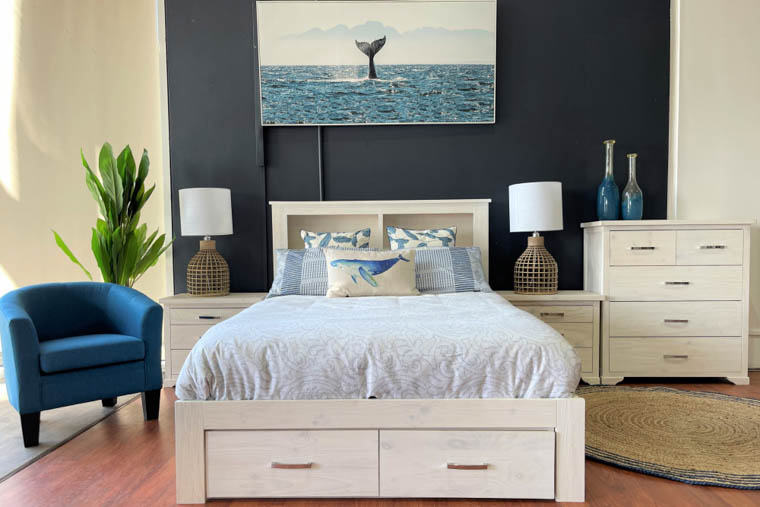 Australian double bed white with art whale jumping