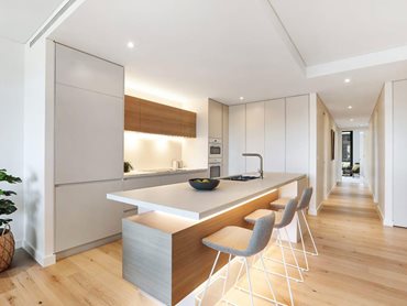 A kitchen at the Pavilion Cronulla featuring Havwoods timber flooring