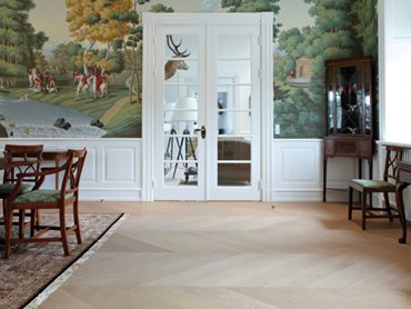 A timber floor laid in the Chevron pattern