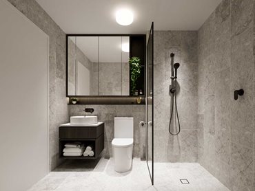 The bathrooms are designed to deliver an impression of clean, simple and uncluttered living