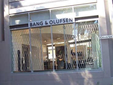 ATDC’s fully assembled DIY expandable barriers at a Bang & Olufsen store