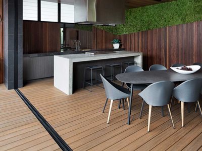 Modern residential home using Outdure ResortDeck in living area and outdoor deck