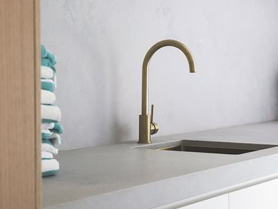 ABI Interiors Brushed Brass Sink Laundry Room