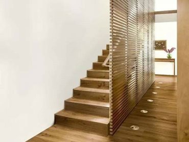 Engineered timber on staircase and floor ensures colour consistency