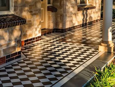 The black and white checkerboard tessellated design