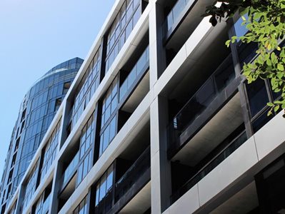 Detailed high rise exterior with honeycomb panel