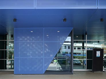 The perforated metal facade creates a contemporary yet calming welcome at the upgraded hospital