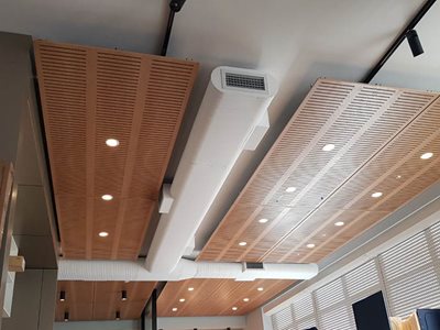 ceiling panels integrated lights office interior