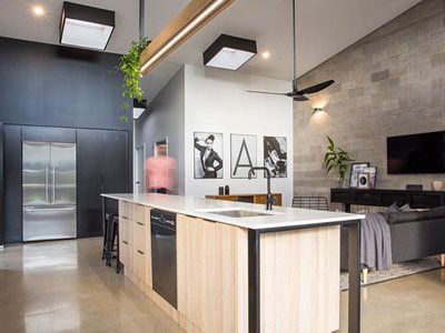 residential modern interior kitchen lounge area