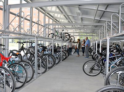 Interior of bicycle parking garage 
