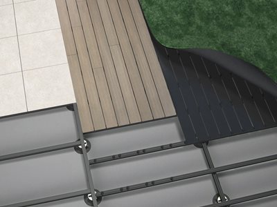 Product render of Outdure decking turf and tiles frame system