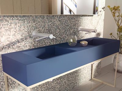 CASF multibasin blue washplane in public washroom