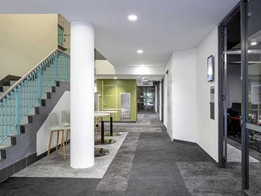 Static Carpet Tiles from the Pixel Collection - Meco Lab corridor