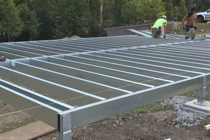 steel deck frame outdoor pool area