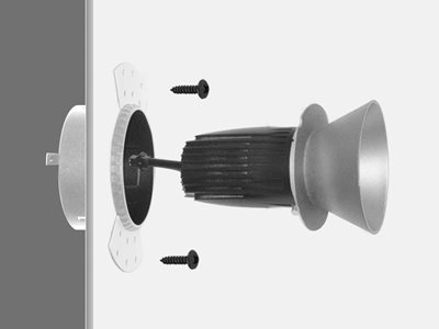 Cross section of trimless downlight