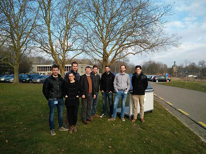 Group photo of bioscience engineers with hydrogen panel