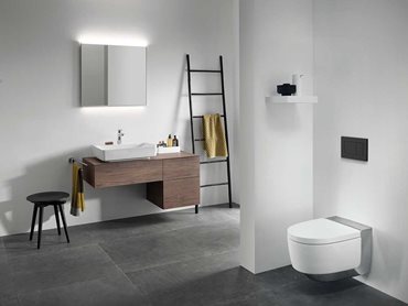 Geberit’s new Tone-in-Tone flush buttons adding an interesting accent to the bathroom