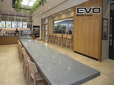 Nover Evostone Commercial Cafe Interior Grey Long Table