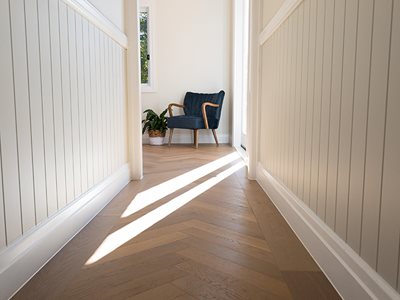 Lightwood Herringbone Floor Residential Corridor