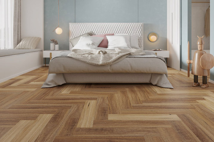hybrid flooring herringbone bedroom rustic