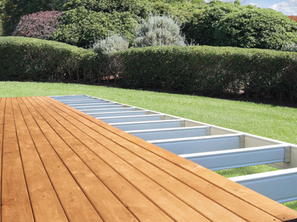 steel frame deck underlay wood overlay backyard outdoor platform deck
