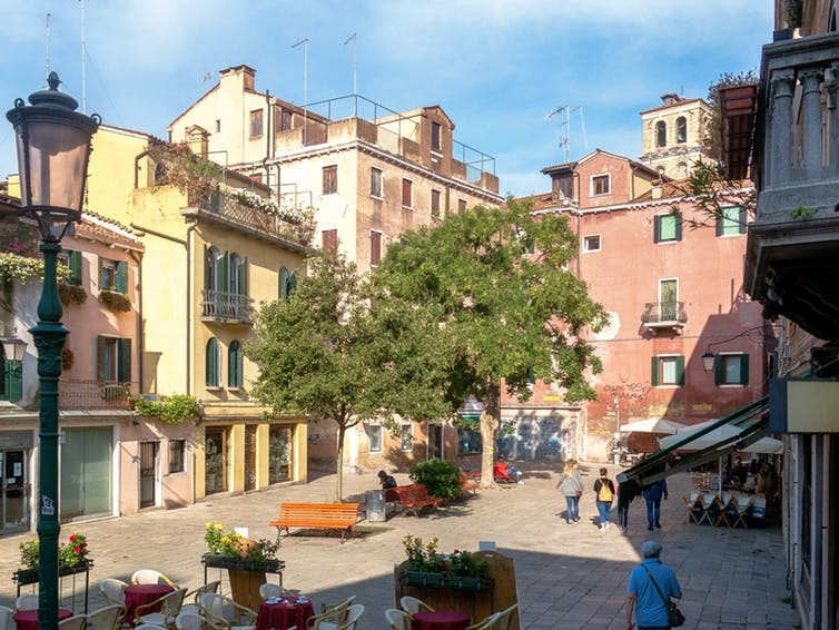 Campo Santa Maria Nova, in Venice, is a fine example of a compact, human-scale European plaza. Image:&nbsp;Dina Bacvic,&nbsp;author provided
