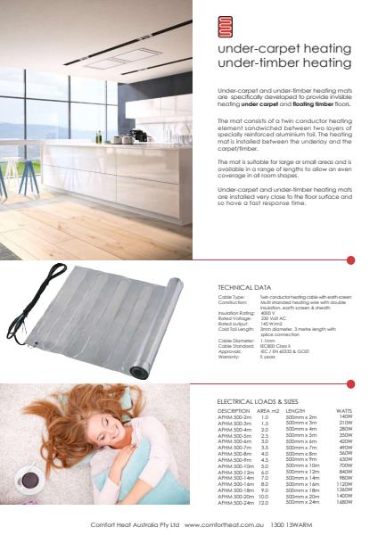 Comfort Heat Under Carpet & Timber Heating eBrochure