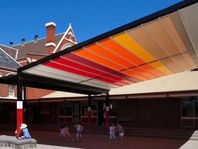 Stripes introduce fun, colour and boldness into awnings and shade systems