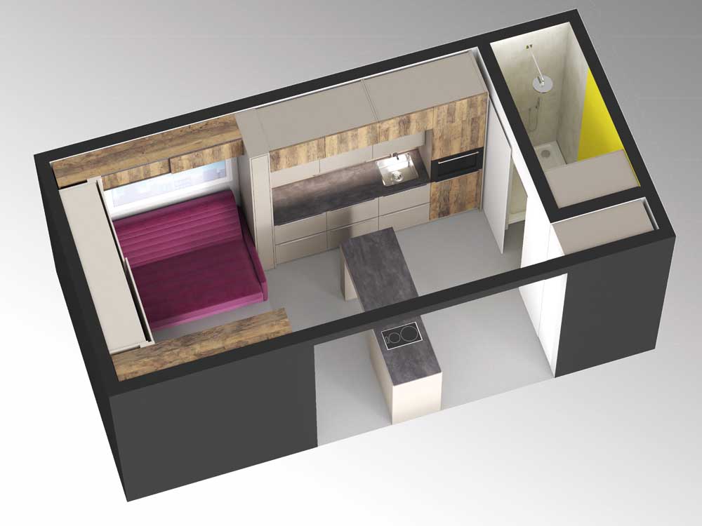 18m² of living space feature intelligent Hettich storage solutions from floor to ceiling