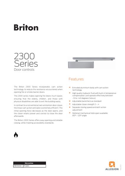 Allegion 2021 Commercial Product Catalogue Briton 2300 Series Door Controls