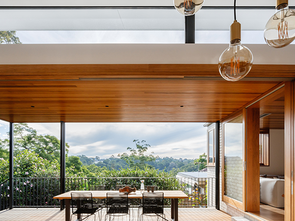 The concept of the verandah is taken from the front and celebrated at the rear to connect the new areas to the garden and the view over the valley and to provide a shady outdoor living space. The brick and timber detailing of the original is expressed in a new form at the rear pairing well with the detail and solidity of the original bungalow.