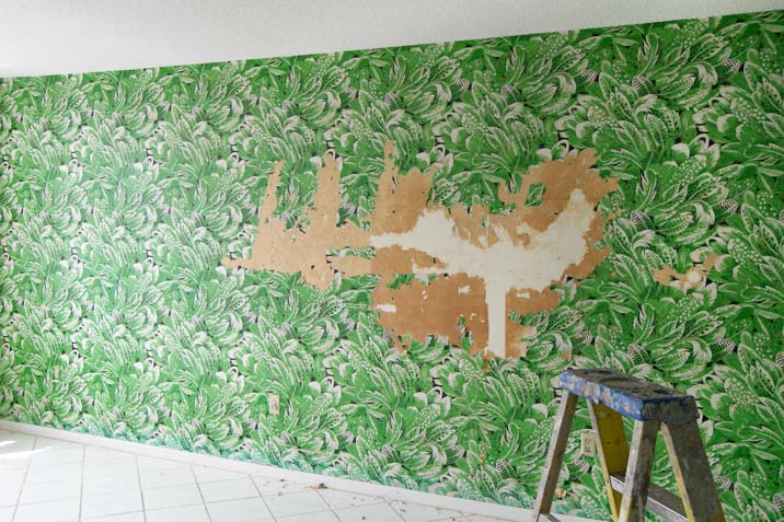 green wallpaper removal traditional