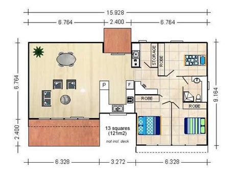 The RAL2 bushfire resistant home has three bedrooms each with built-in-robes, one bathroom, study nook, kitchen, and an open plan living area.