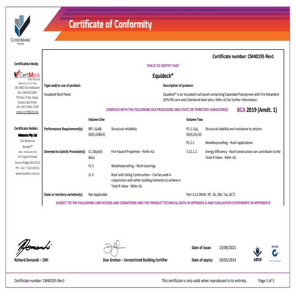 Equideck R01 Certificate of Conformity