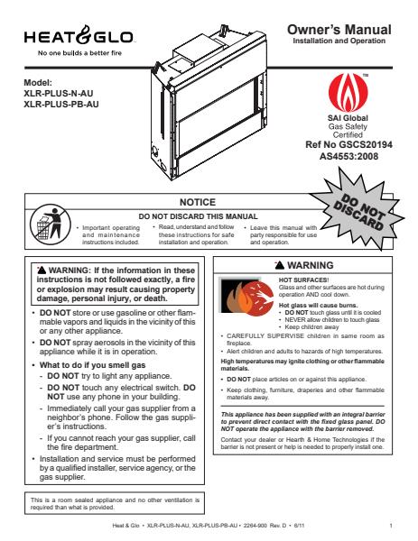 Heat & Glo XLR Plus Fireplace Manual