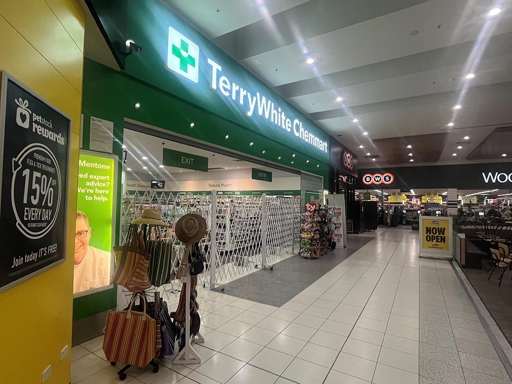 ATDC's lockable expandable barriers at Terry White Pharmacy in Melbourne
