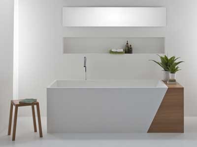 Latis bath with timber storage end