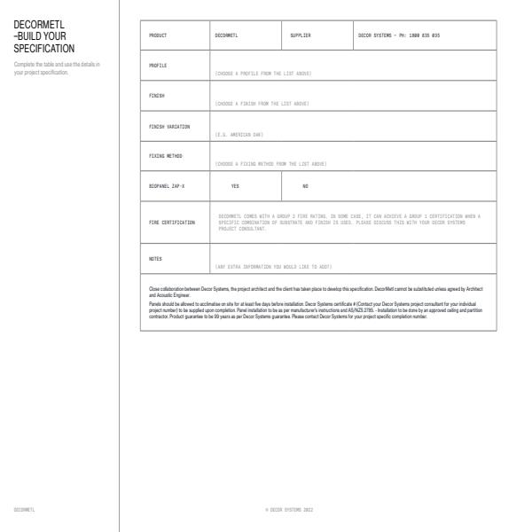 DecorMetl Specification Form