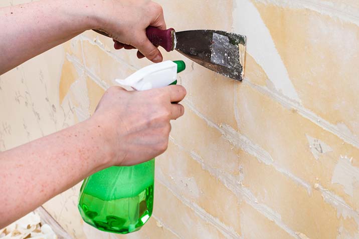 Scraping putty knife wall spray bottle chemical wall stripping