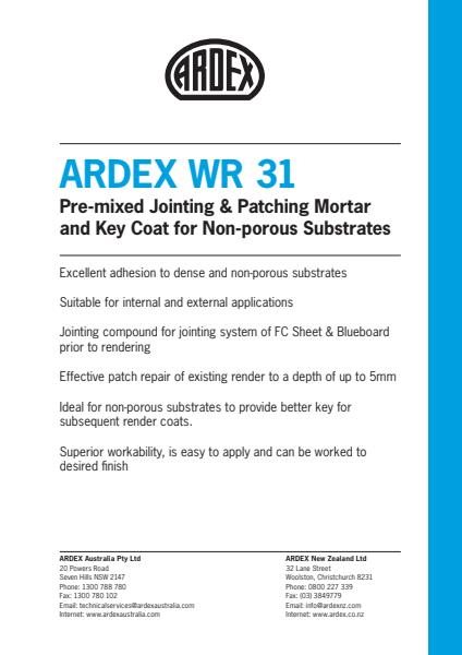 ARDEX WR 31 Pre-mixed Jointing & Patching Mortfr and Key Coat for Non-porous Substrates