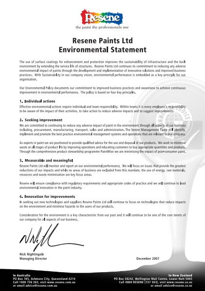 Resene Environmental Policy Statement