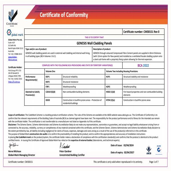 Genesis CodeMark Certificate BCA22