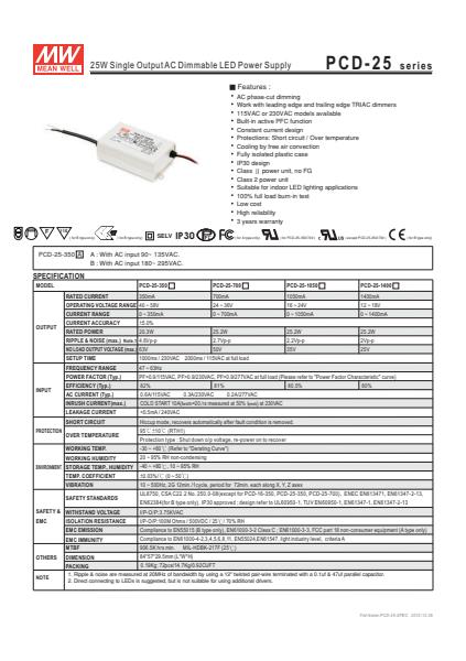 PCD-25 Specification Sheet