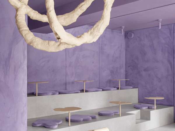 purple and beige colour scheme interior design