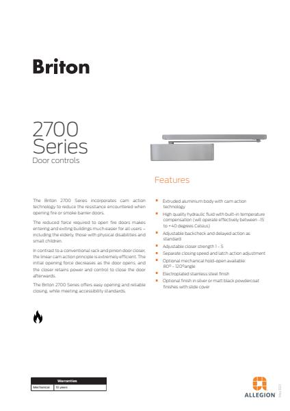 Allegion 2021 Commercial Product Catalogue Briton 2700 Series Door Controls