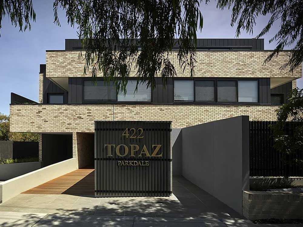Topaz Parkdale's Brick Inlay facade of Krause Grey brick tiles