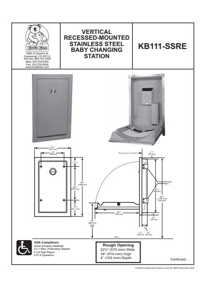 Vertical Recessed Mounted Stainless Steel Changing Station 