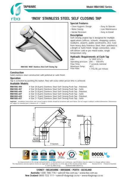 RBA Commercial Tapware Product Guide